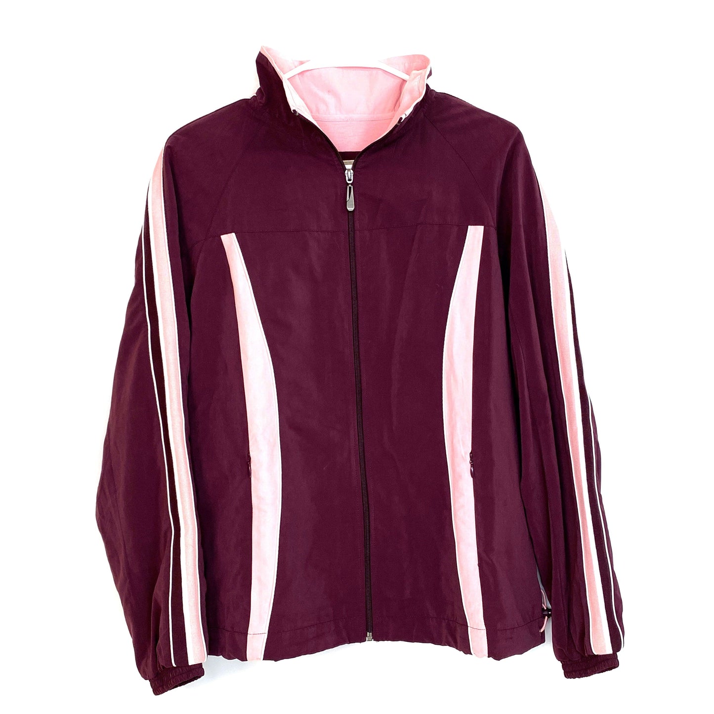 Green Tea Womens Athletic Jacket Size M Burgundy Pink Full Zup Colorblock L/s