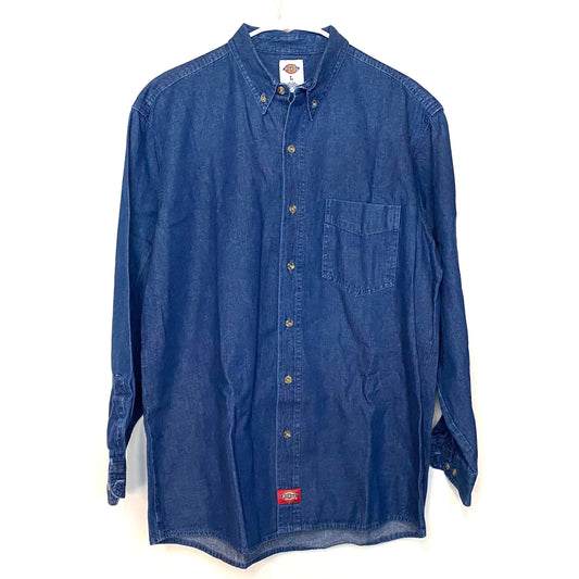 Dickies | Mens Denim Button-Up L/s Shirt | Color: Blue | Size: L | Pre-Owned