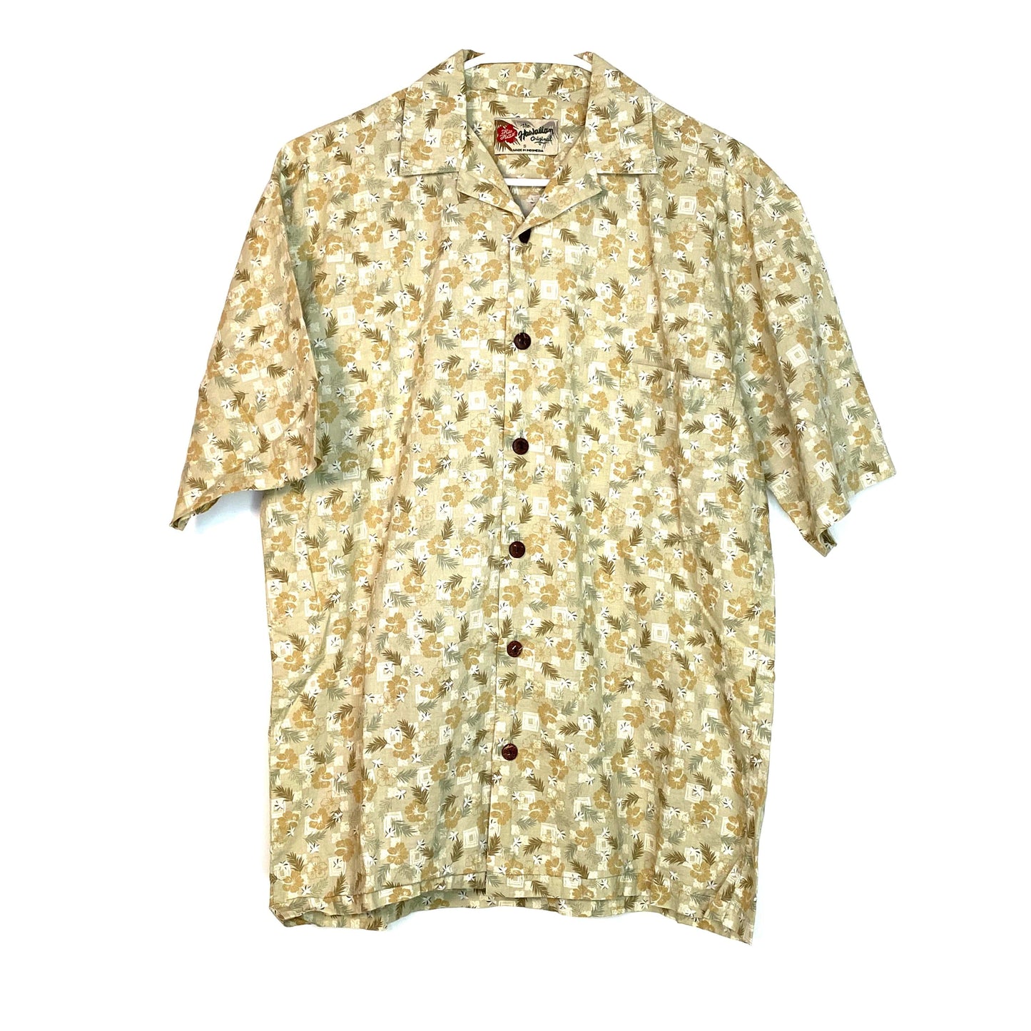 Hilo Hattie Mens Size S Beige Floral Hawaiian Button-Up Shirt S/s