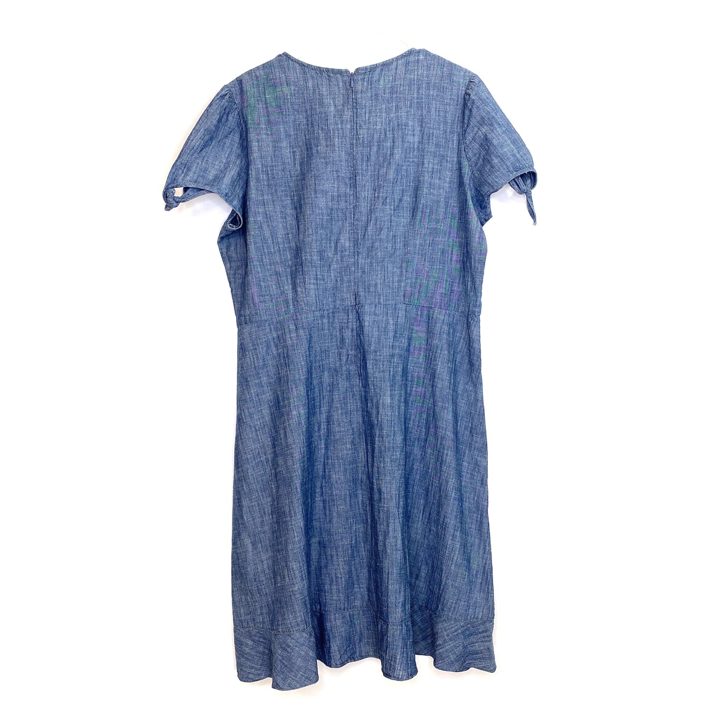 DownEast Womens Size XL Blue Ruffle Trim Tie-Sleeve Dress NWT
