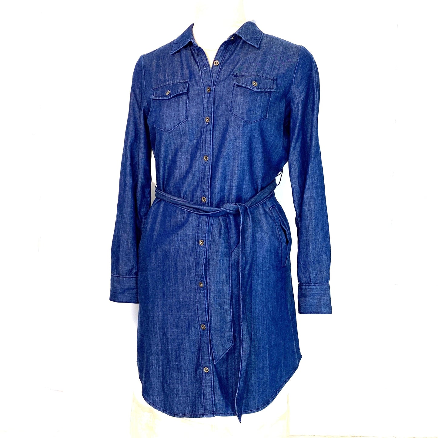 Banana Republic Womens Size 4 Blue Button Tie Denim Shirt Dress