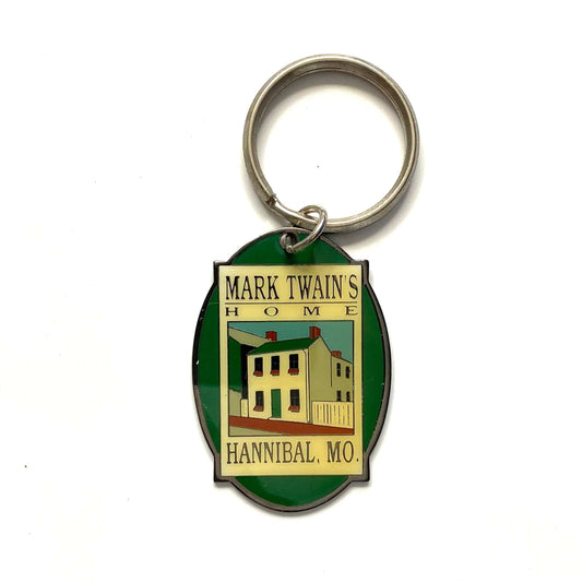 Vintage Park Hannibal, Missouri Mark Twains Home Souvenir Keychain Key Ring Metal Oval Silver
