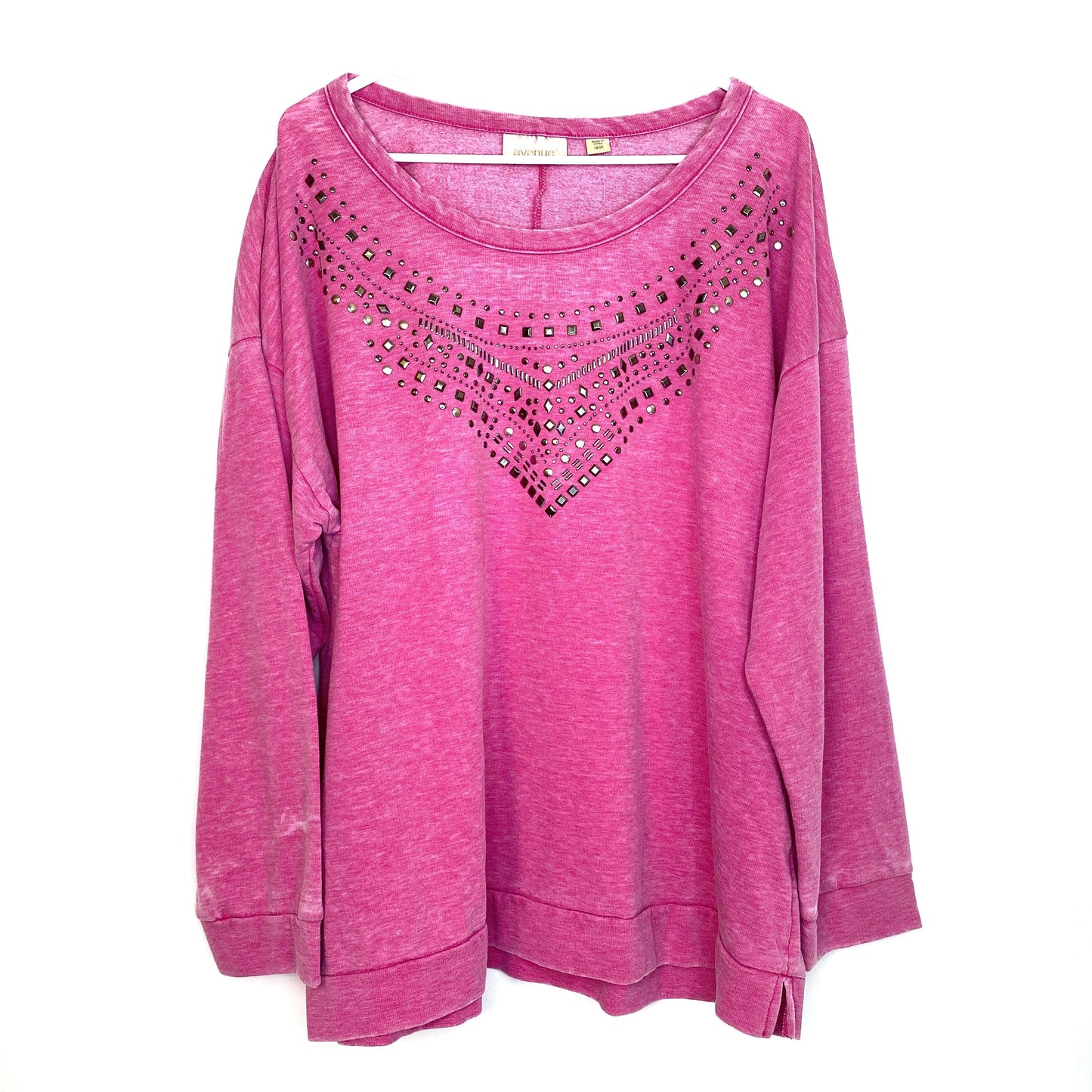 AVENUE Womens Heather Pink Scoop Neck Embellished Sweatshirt Size 18 / 20