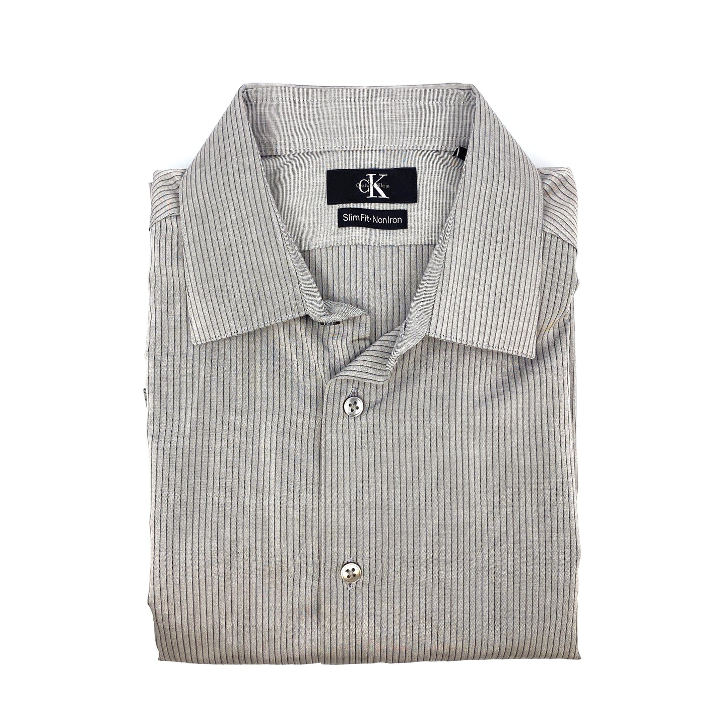Calvin Klein Mens Size L Gray Pinstriped Button Up Dress Shirt