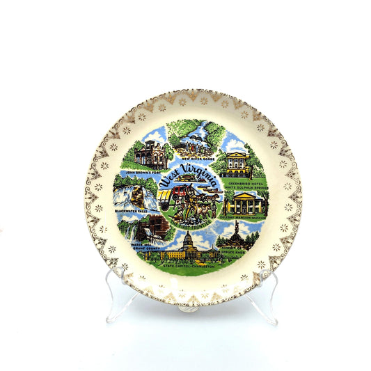 Vintage State Souvenir Plate “West Virginia The First Frontier” Collectible, White - 7.5”