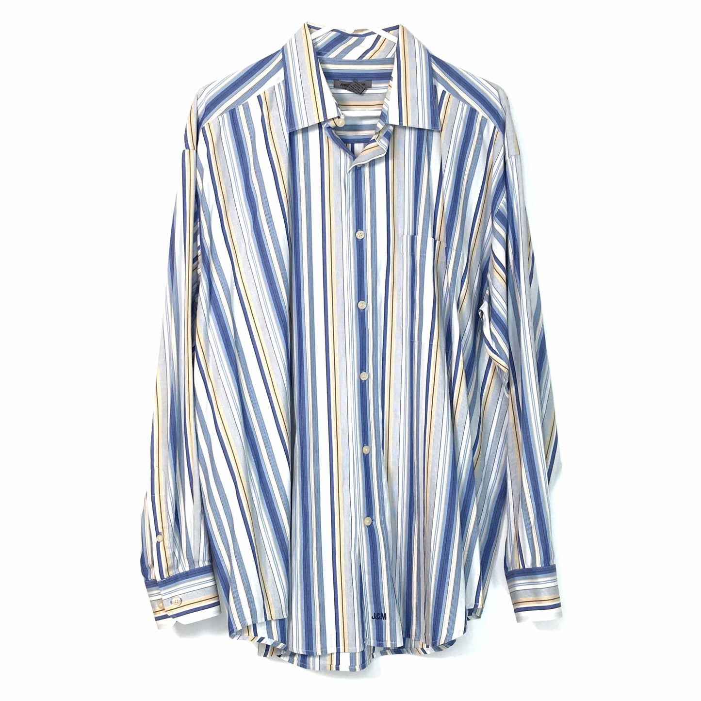 Johnston & Murphy Mens Size XL Striped Blue White Button Up Dress Shirt Long Sleeve