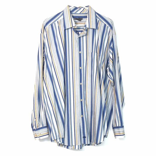 Johnston & Murphy Mens Size XL Striped Blue White Button Up Dress Shirt Long Sleeve