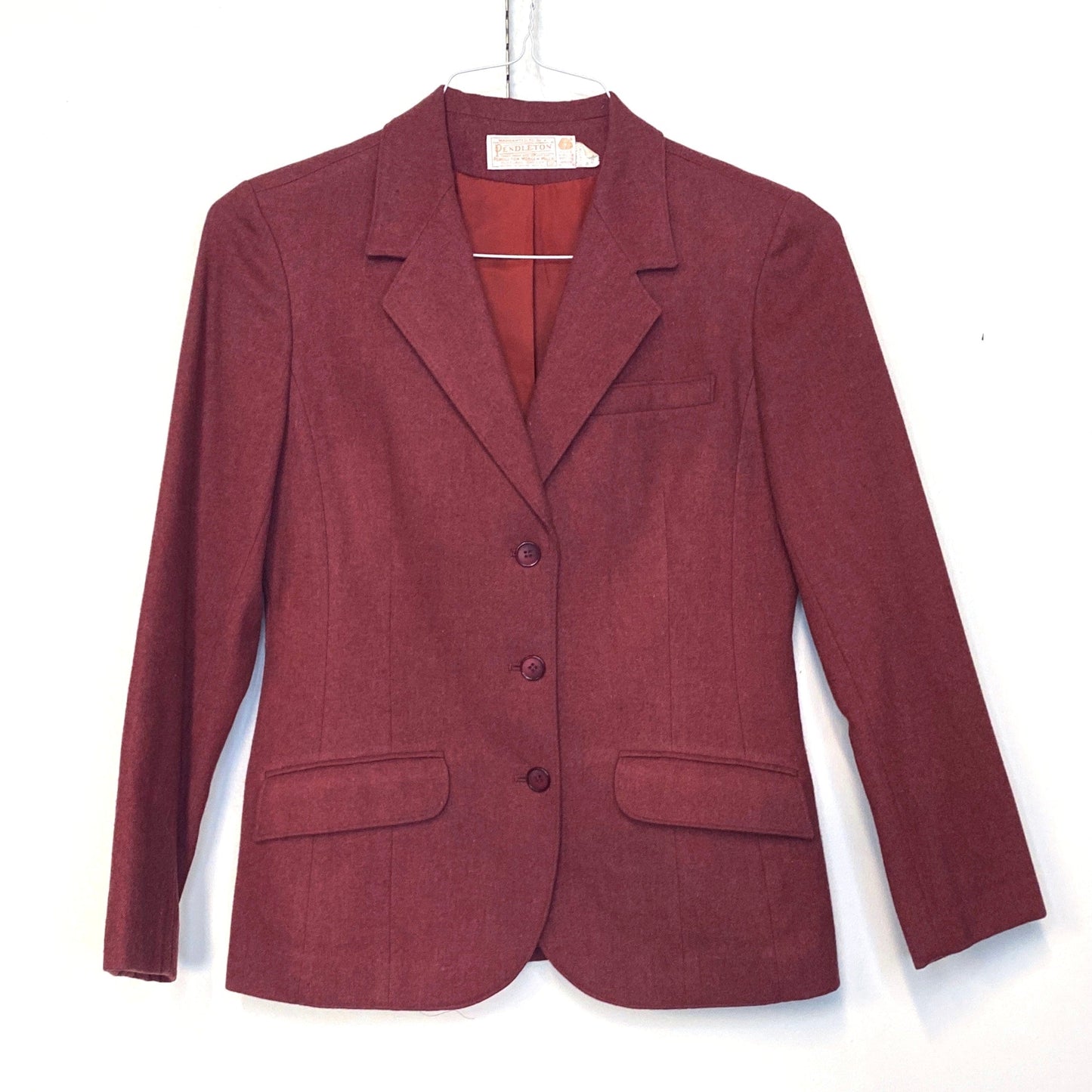 Pendleton Womens Size 12 100% Wool Blazer Jacket Burgundy Brown Short