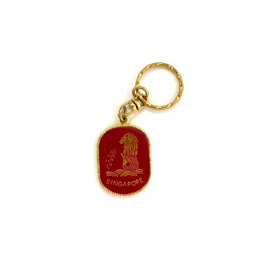 Vintage "Singapore" Goldtone Metal Enamel Travel Souvenir Keychain