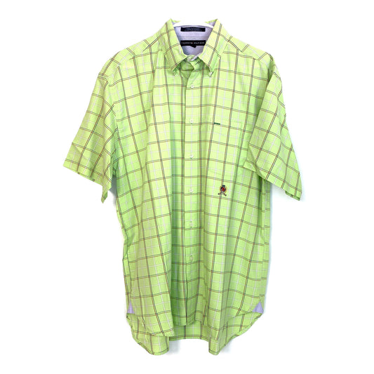 TOMMY HILFIGER Mens Size L Green Plaid Short Sleeve Casual Button-Up L/s