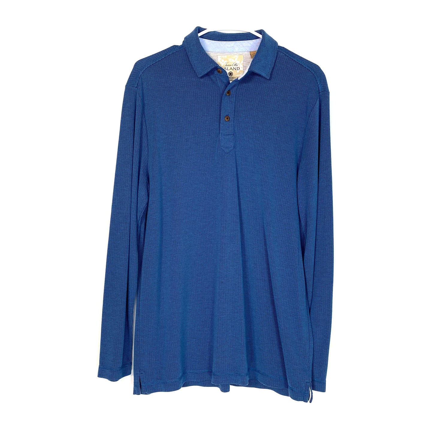 Tasso Elba Mens Size M Blue 3-Button Polo Shirt Sun Protection L/s