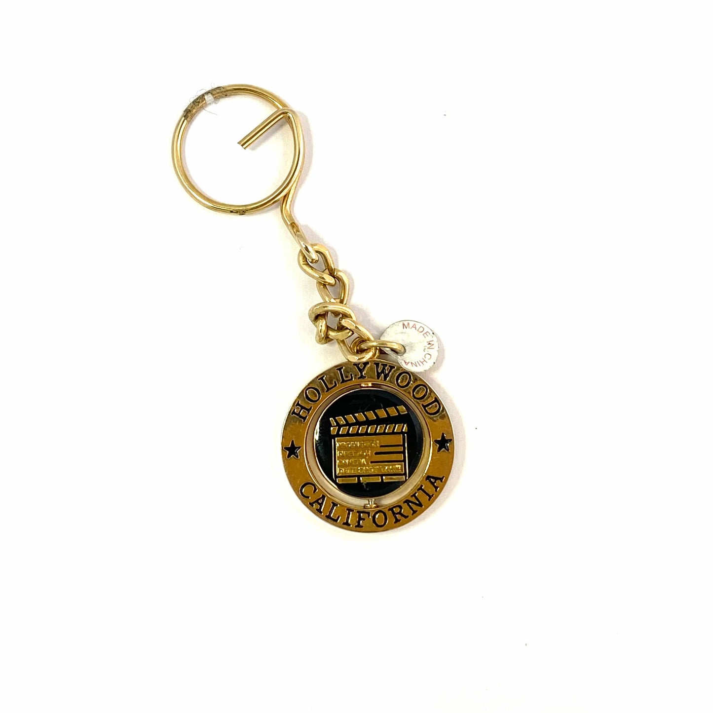 “Hollywood California” Goldtone Spinner Camera Movies Travel Souvenir Keychain Key Ring Charm