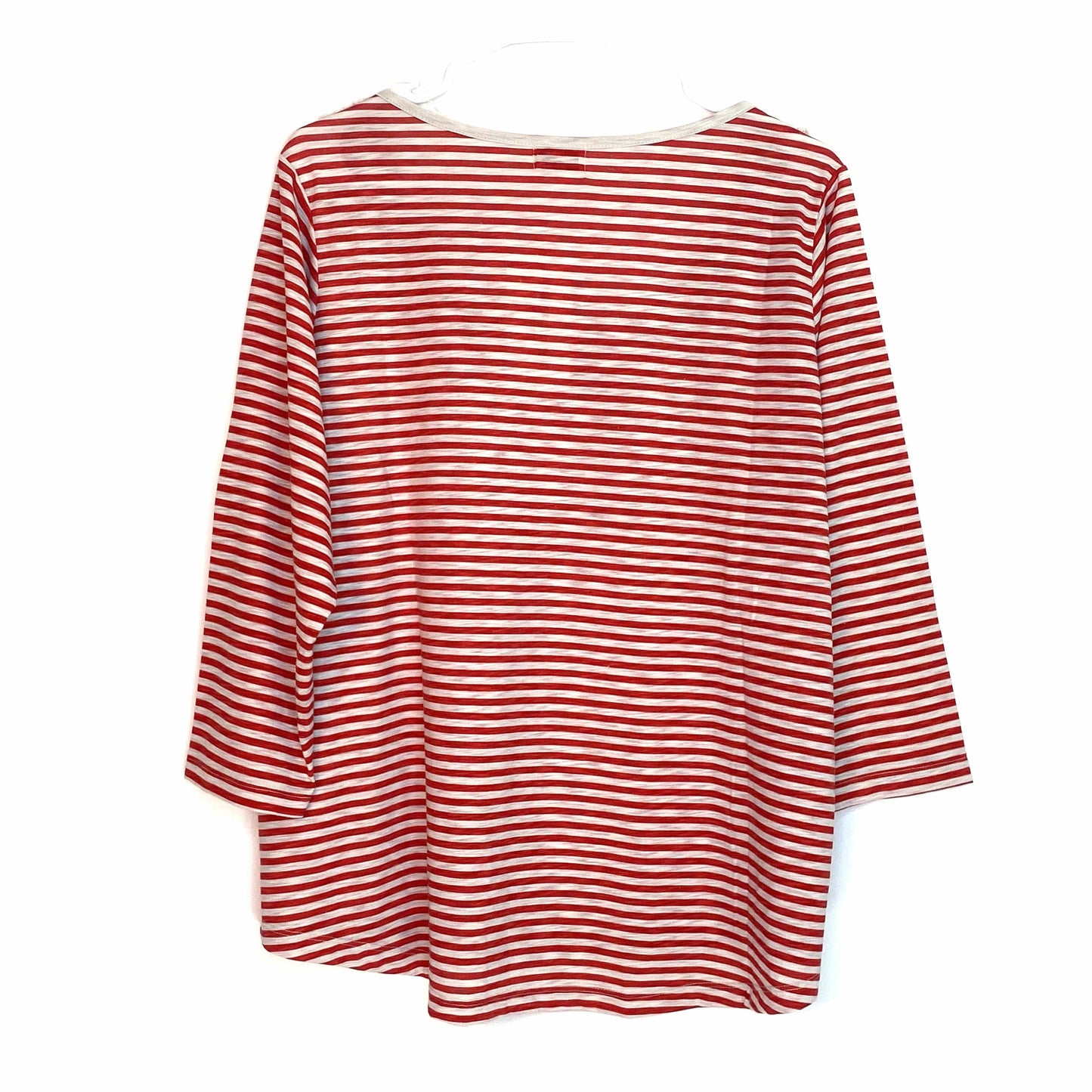 Melrose Chic Womens Size 1X Red White Striped Crocheted Collar Blouse NWT