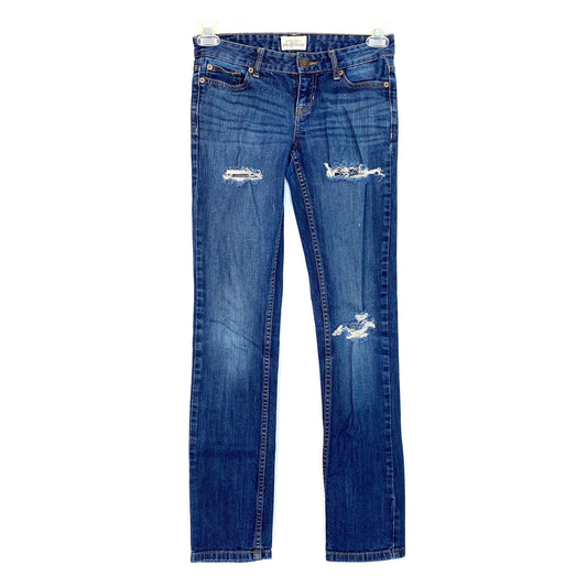Aeropostale Womens Jeans Size 1/2 Blue Denim Bayla Skinny Distressed Regular