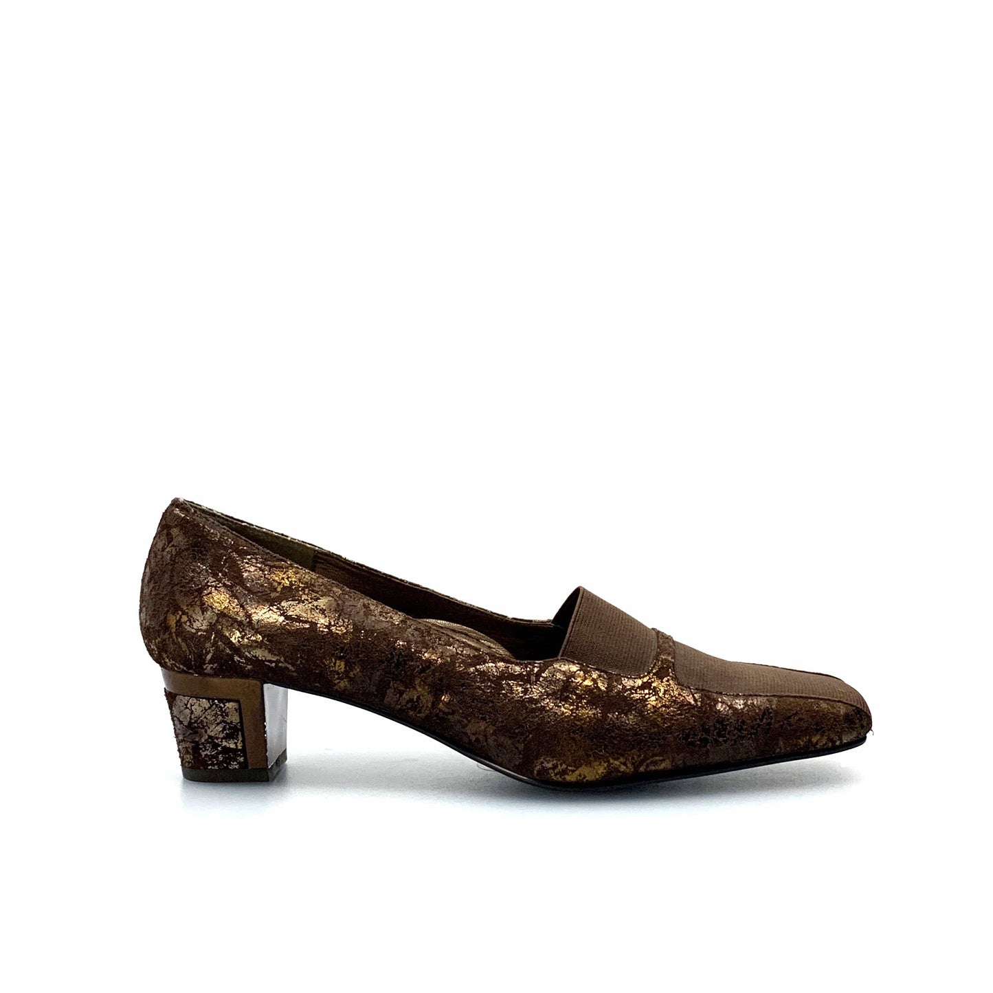 J. Renee Womens Keever Dress Shoes Heels Brown Metal Brush Print NIB