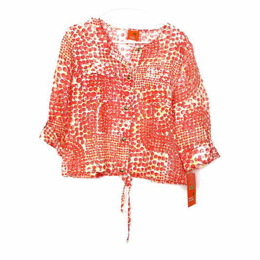 Hearts of Palm Womens Size 8 Orange White Jacket Sheer Button-Up ¾ Sleeve