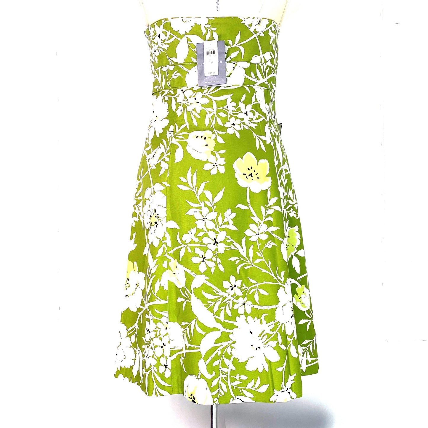 Ann Taylor Womens Size 14 Green White Summer Dress Floral Strapless Knee Length