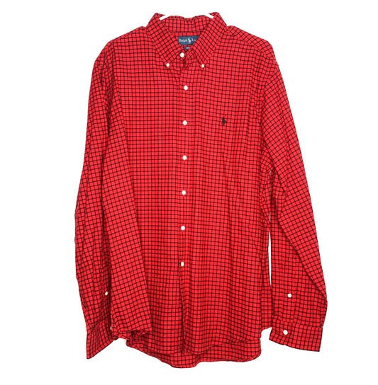 Ralph Lauren Mens Size XL Red Black Box Check Blake Dress Shirt Button-Up L/s