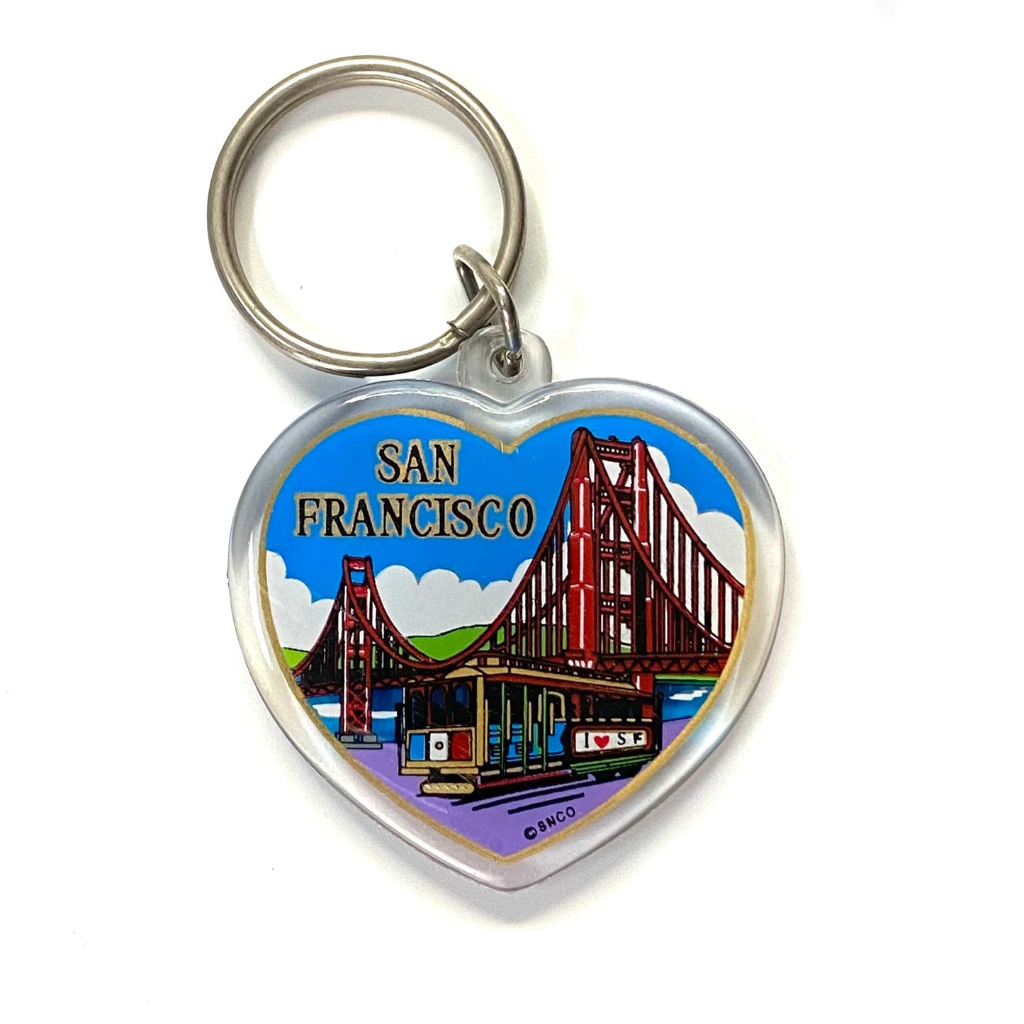 Vintage San Francisco Travel Souvenir Keychain Key Ring Heart Clear Acrylic