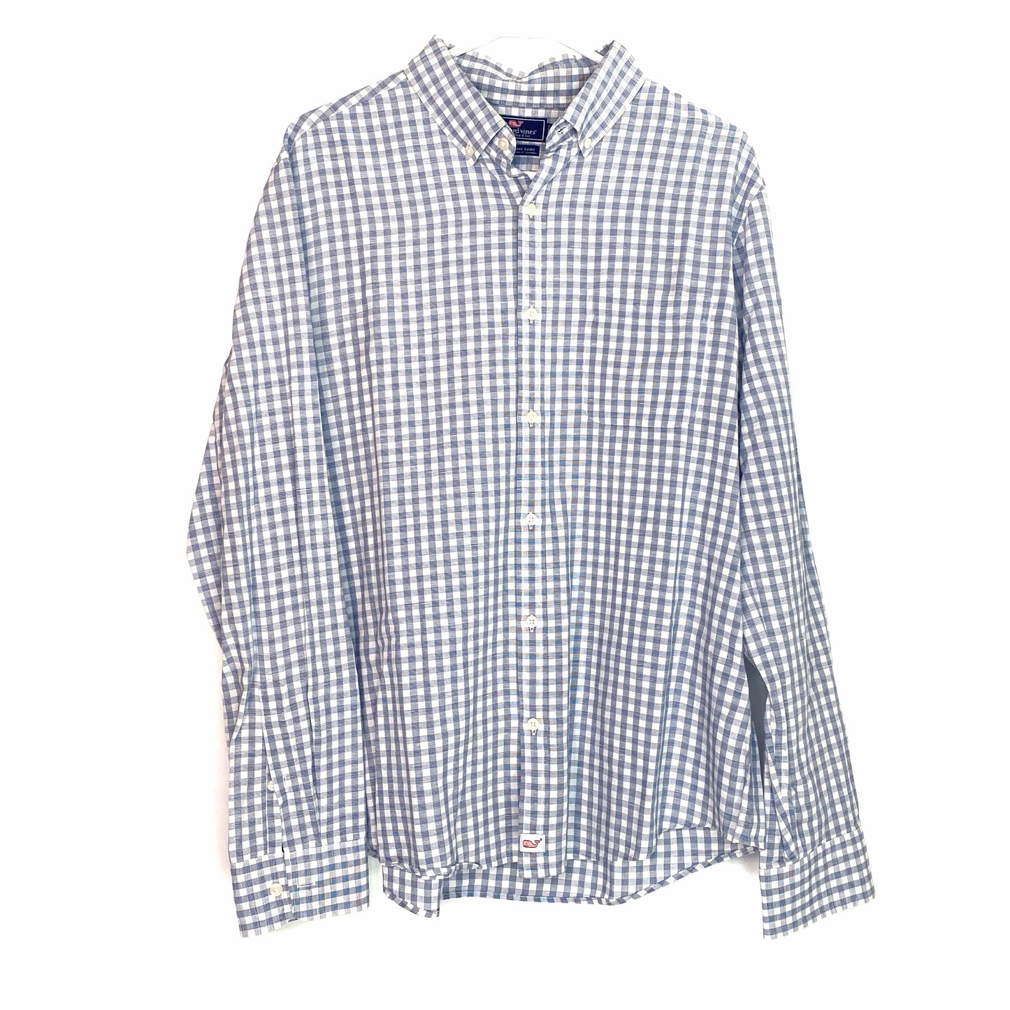 Sophisticated Vineyard Vines Men's Gray White Check Plaid Button-Up Shirt L Long Sleeve