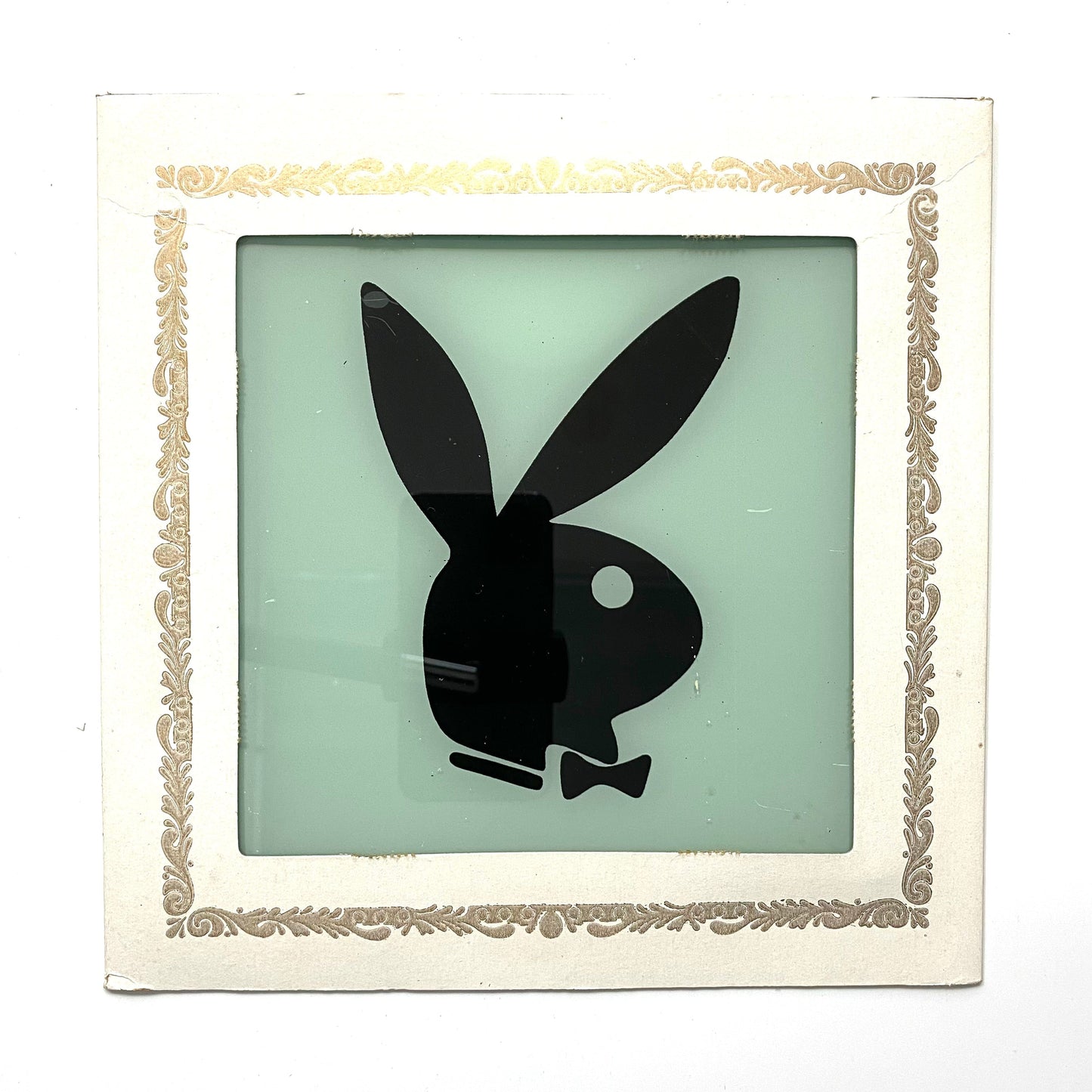 Vintage Playboy Bunny Logo Glass Carnival Fair Prize Giveaway 6”x6” 1980’s