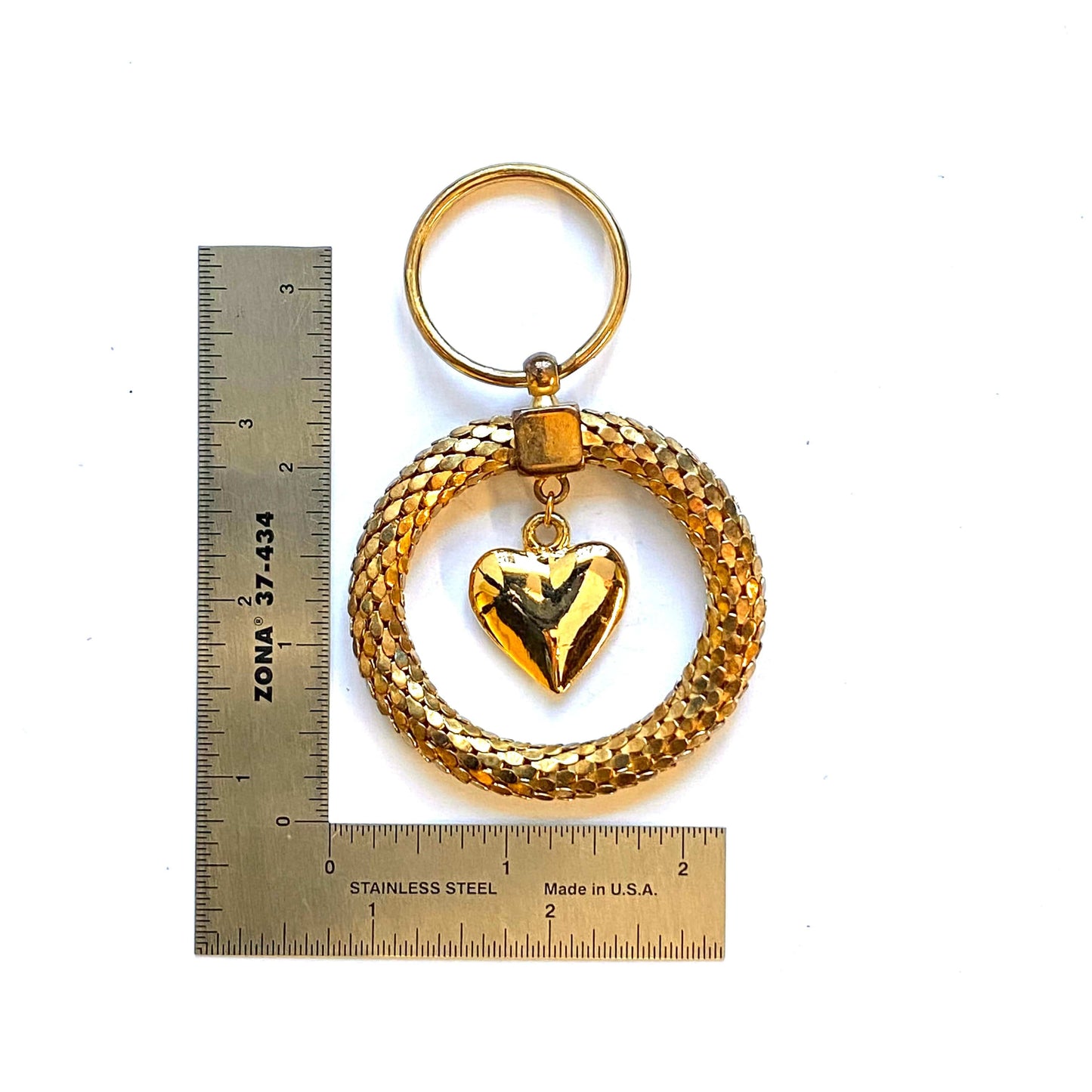 Gold Circle Heart Fashion Keychain Key Ring Metal Gold