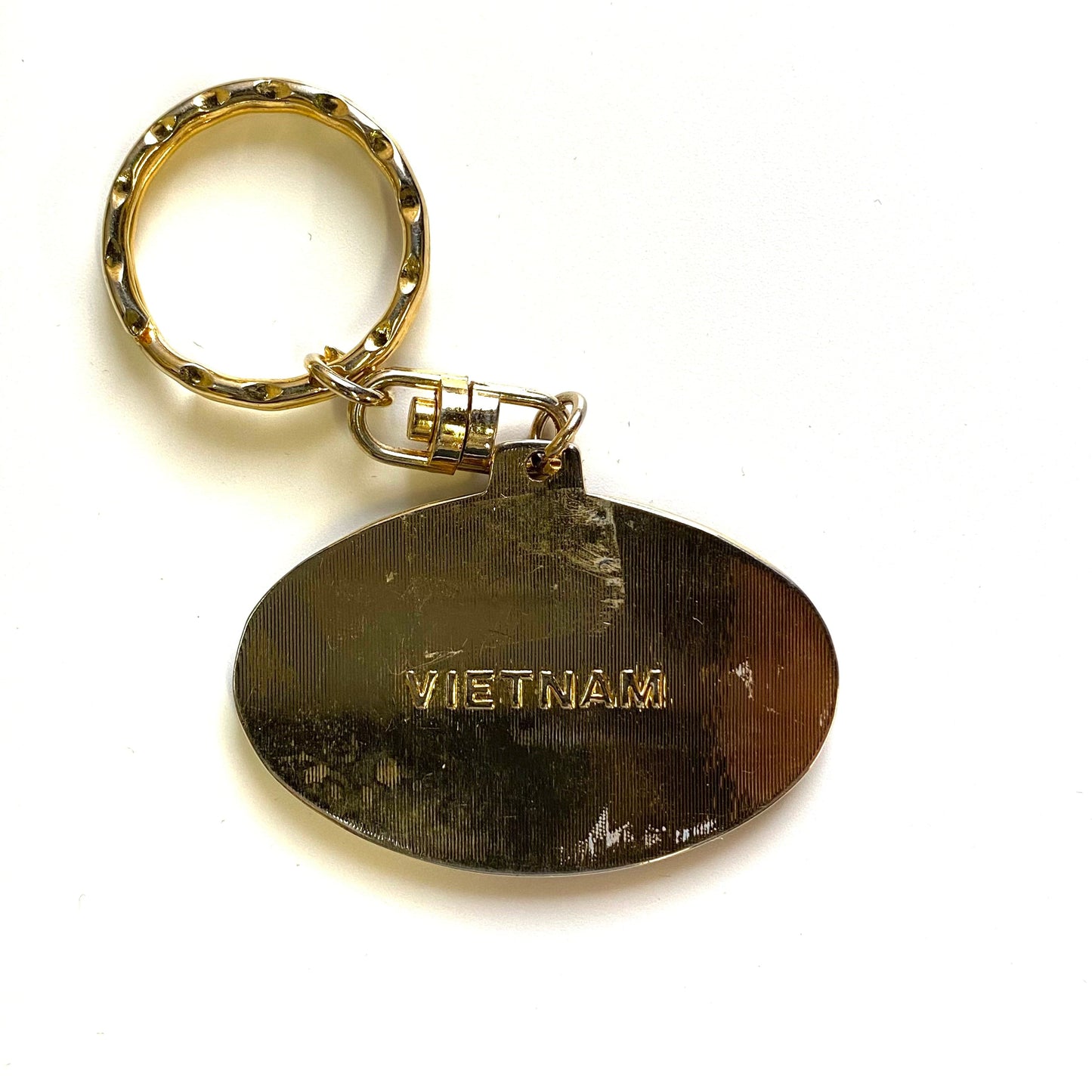 Vintage Vietnam Enamel Souvenir Keychain Key Ring Metal Multicolor Oval