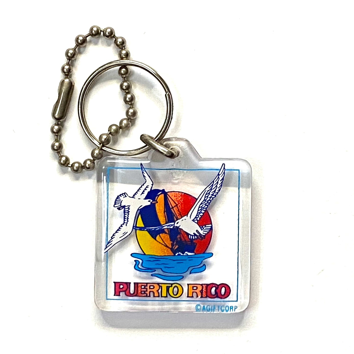 Vintage Puerto Rico Travel Souvenir Keychain Key Ring Square Clear Acrylic