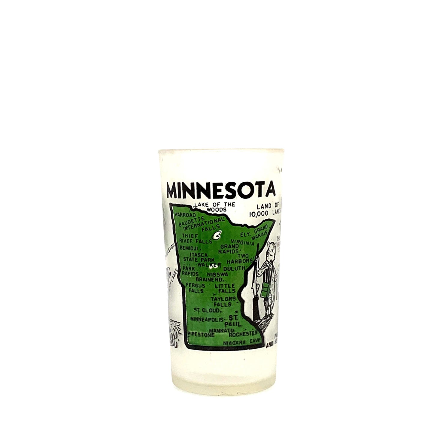 Minnesota Souvenir Drinking Glass Land Of 10,000 Lakes Frosted Glass