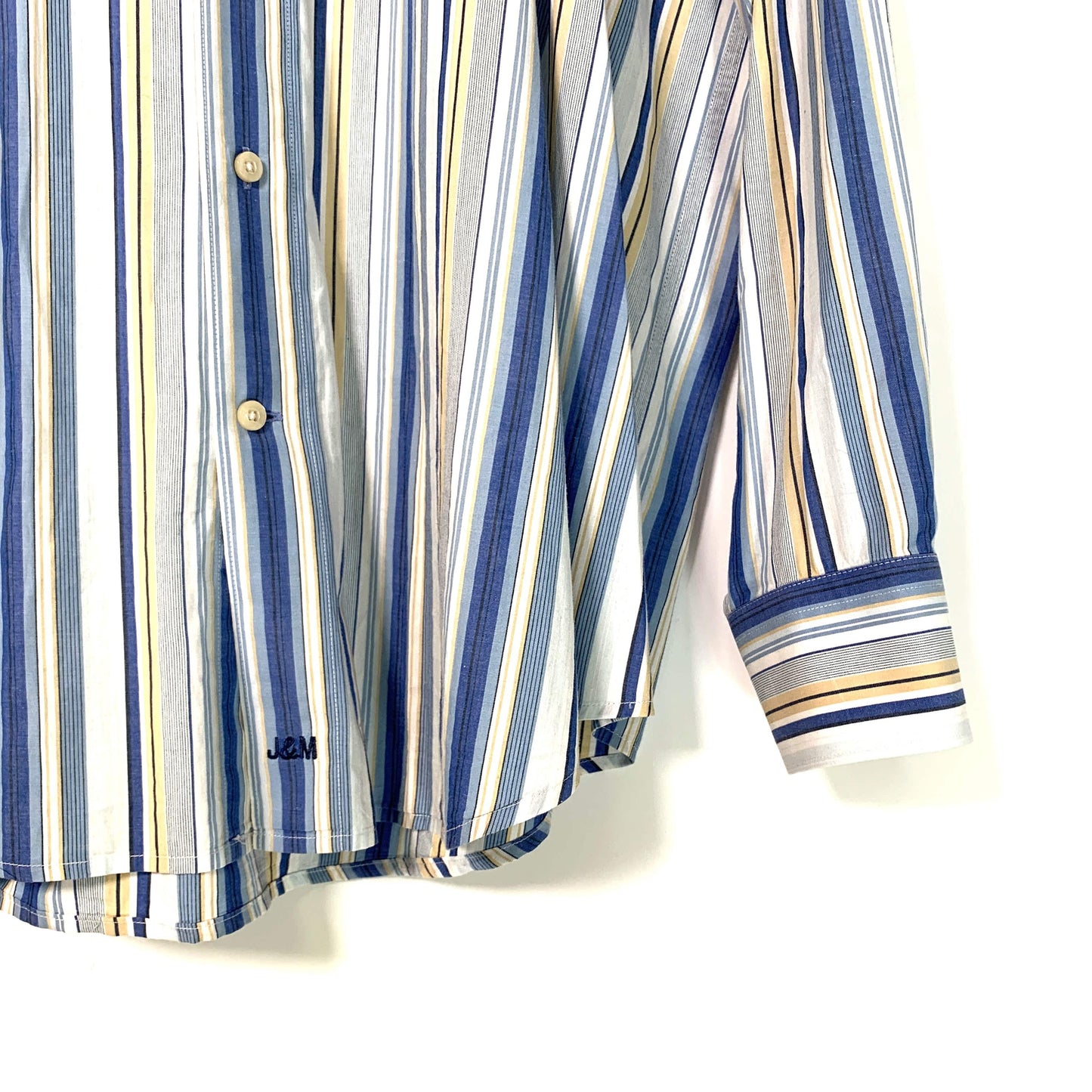 Johnston & Murphy Mens Size XL Striped Blue White Button Up Dress Shirt Long Sleeve