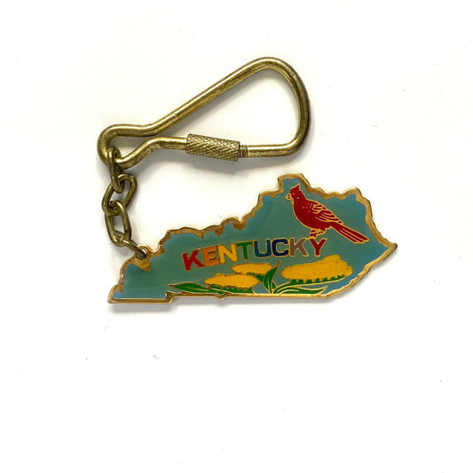 Vintage Kentucky Enamel Souvenir Keychain Key Ring Metal State Multicolor