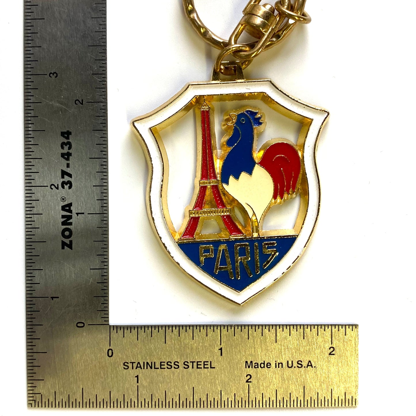 Paris Keychain Key Ring Metal Eiffel Tower Rooster Red/White/Blue