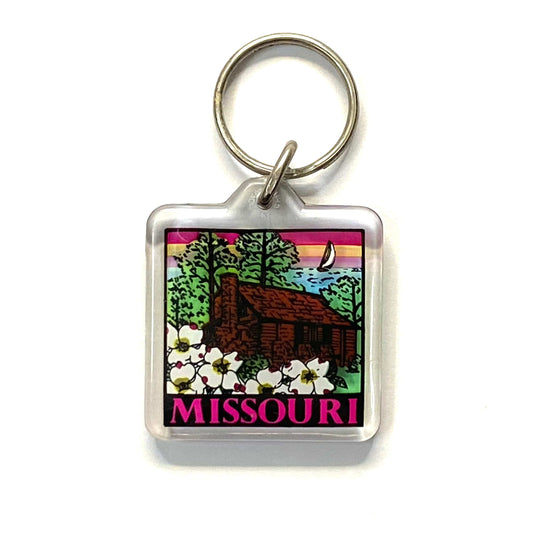Vintage Missouri Travel Souvenir Keychain Key Ring Square Clear Acrylic