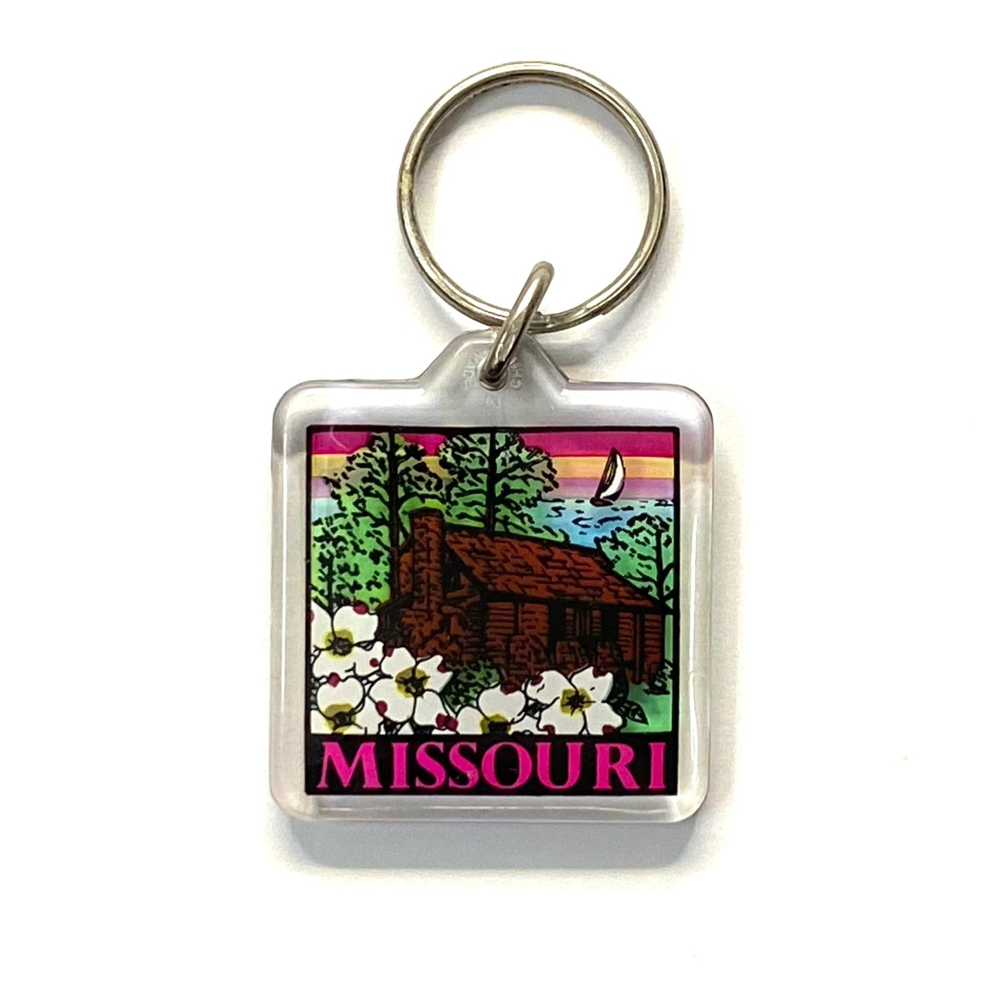 Vintage Missouri Travel Souvenir Keychain Key Ring Square Clear Acrylic