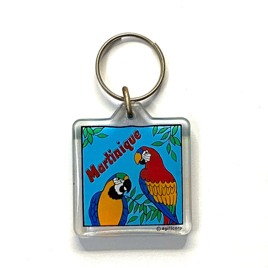 Vintage Martinique Travel Souvenir Keychain Key Ring Square Clear Acrylic