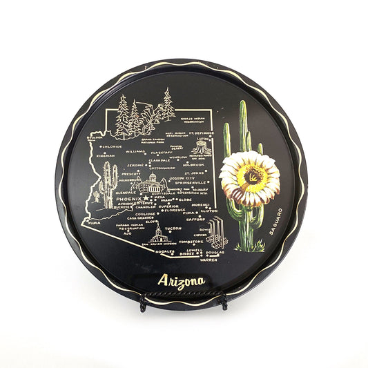 State of Arizona Collectible Decorative Plate 11” Black/White Map Points of Interest