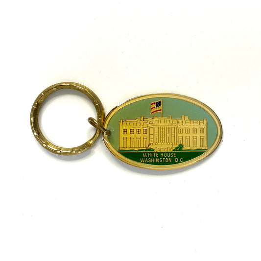 Vintage Washington, D.C. Enamel White House Souvenir Keychain Key Ring Metal Oval