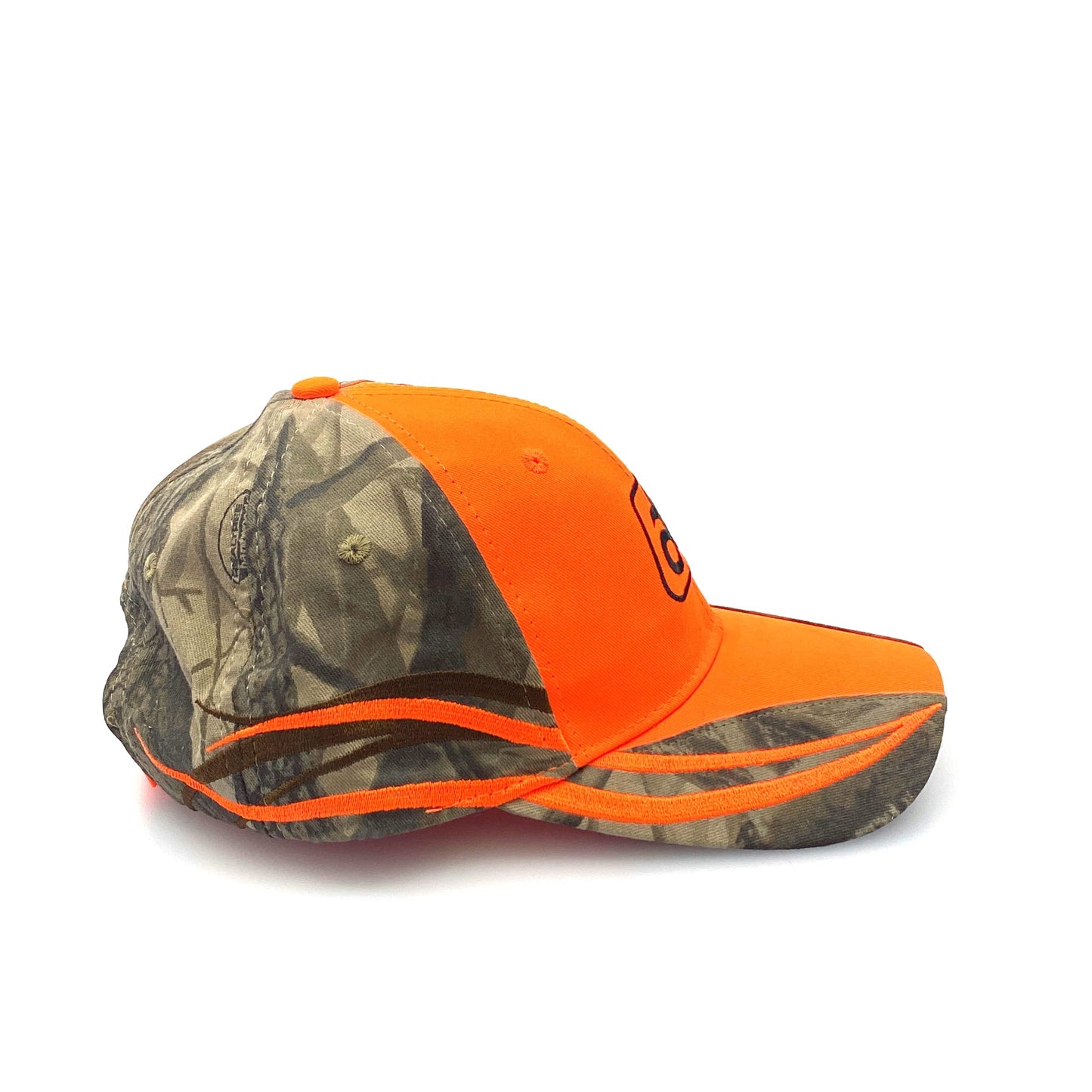 Pioneer Seed Mens Adjustable Baseball Hat Safety Orange and Camouflage