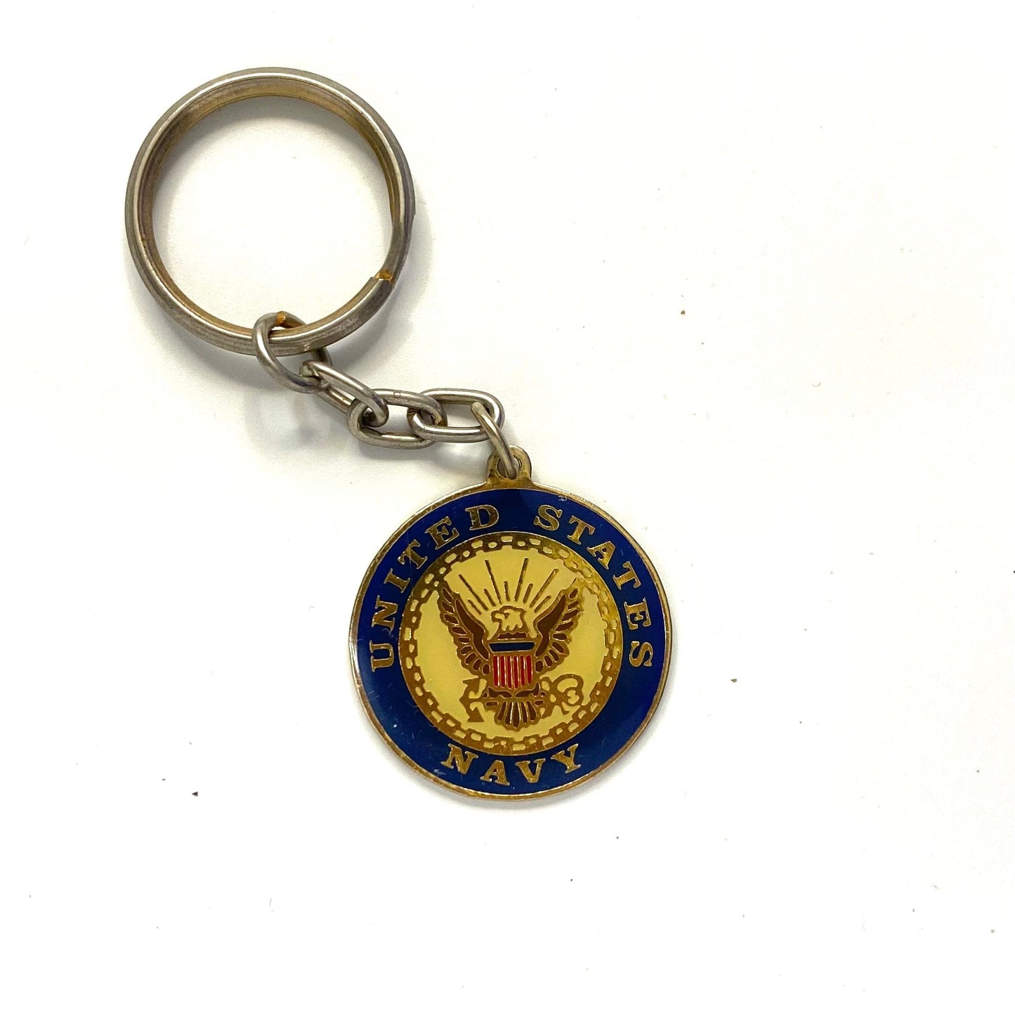 Vintage United States Navy Crest Souvenir Keychain Key Ring Metal Round Multicolor