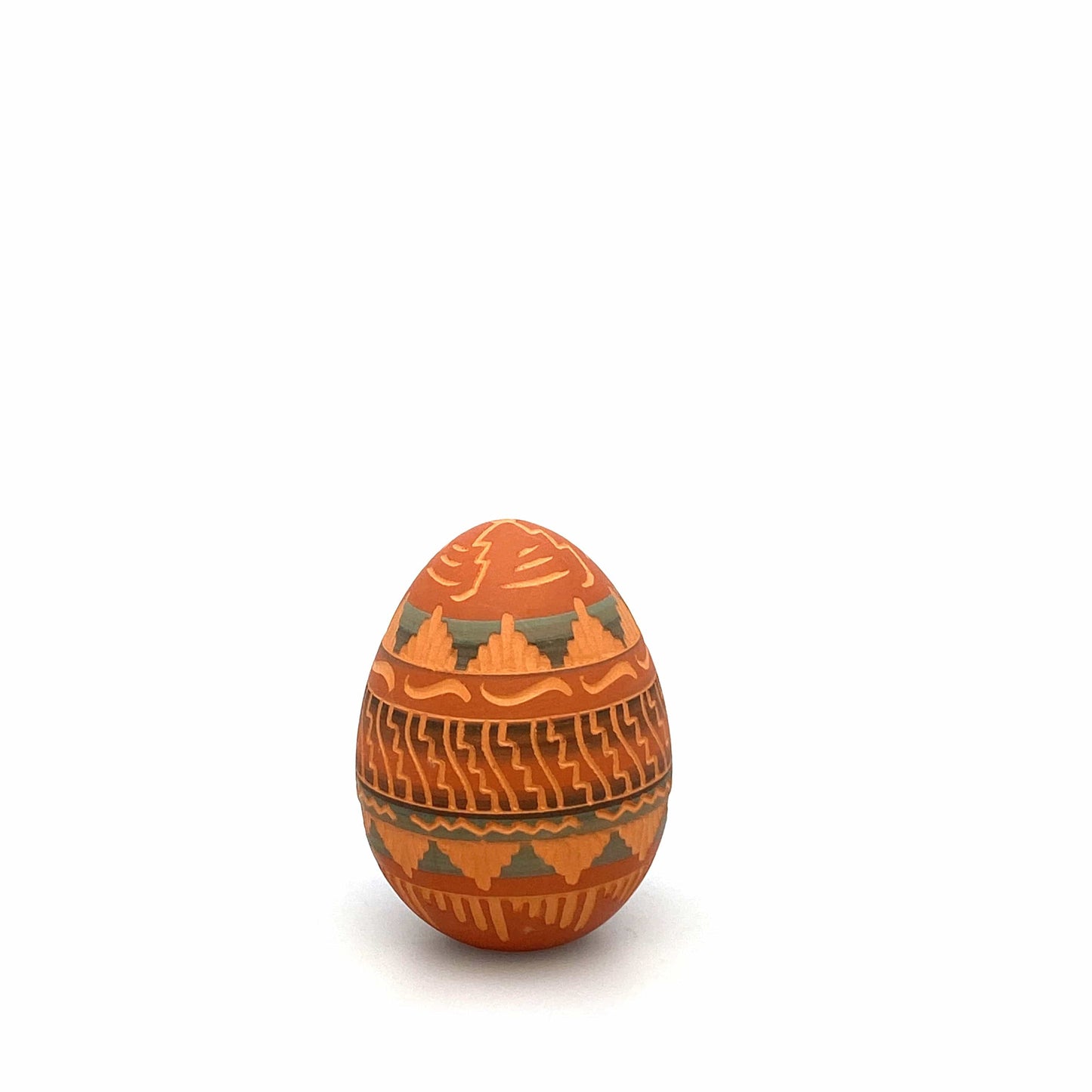 Navajo Pottery by Anna Tsosie Clay Egg Orange Brown Terra Cotta Hand Etched 4”