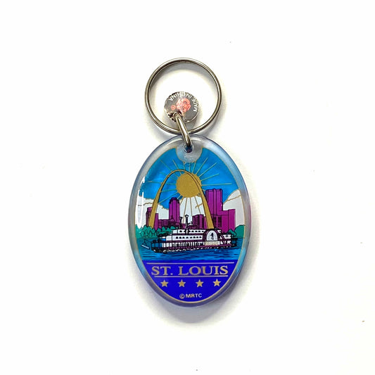 Vintage St. Louis, Missouri Travel Souvenir Keychain Key Ring Oval Clear Acrylic