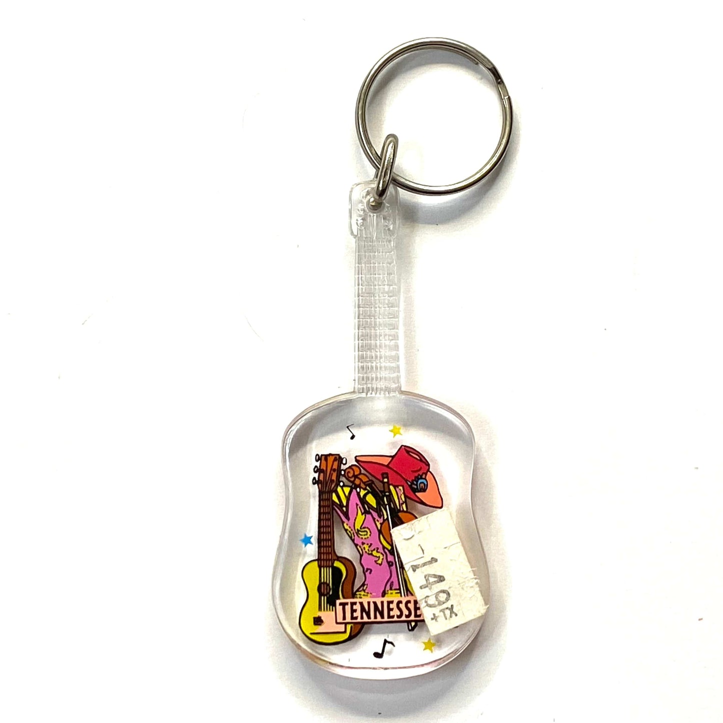 Vintage Nashville, Tennesee Travel Souvenir Keychain Key Ring Guitar Clear Acrylic