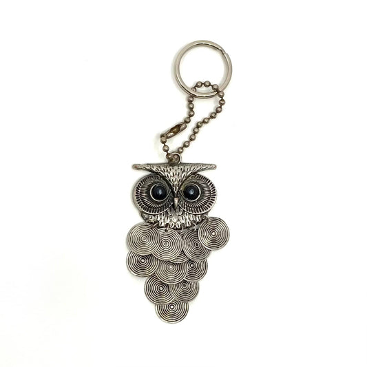 Silver Metal Owl Keychain Large Dangling Charm Key Ring