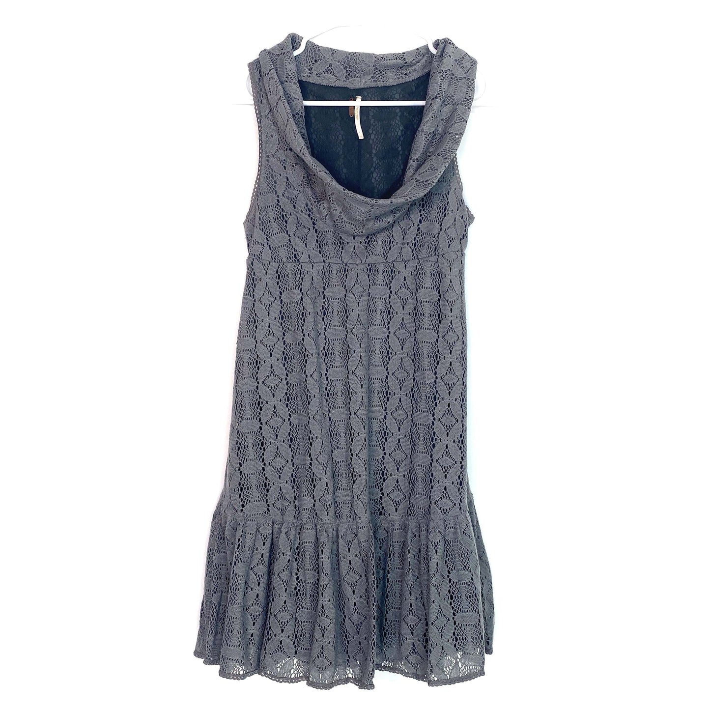 Effortless Free People Gray Crochet Knit Dress - Womens Size 4 - Fully Lined - Cowl Neck