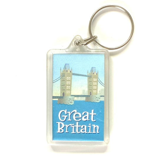 Vintage Highlights “Great Britain” Travel Souvenir Keychain Key Ring Rectangle Clear Acrylic