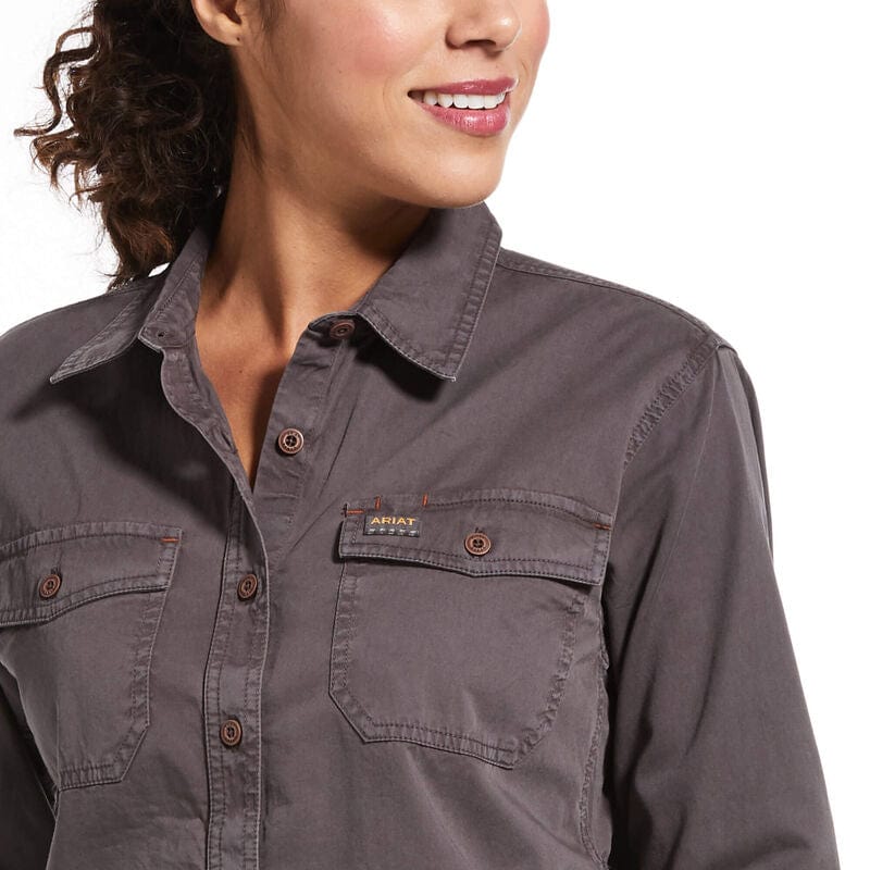 Ariat Womens Rebar Washed Twill Work Shirt Size XL Gray Button-Up L/s NWT