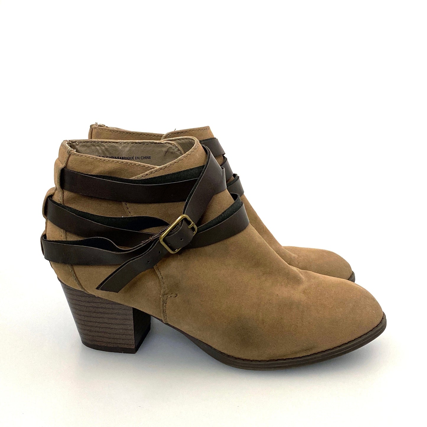 Mossimo Supply Womens Size 8 Brown Suede Strap Buckle Ankle Booties Boots