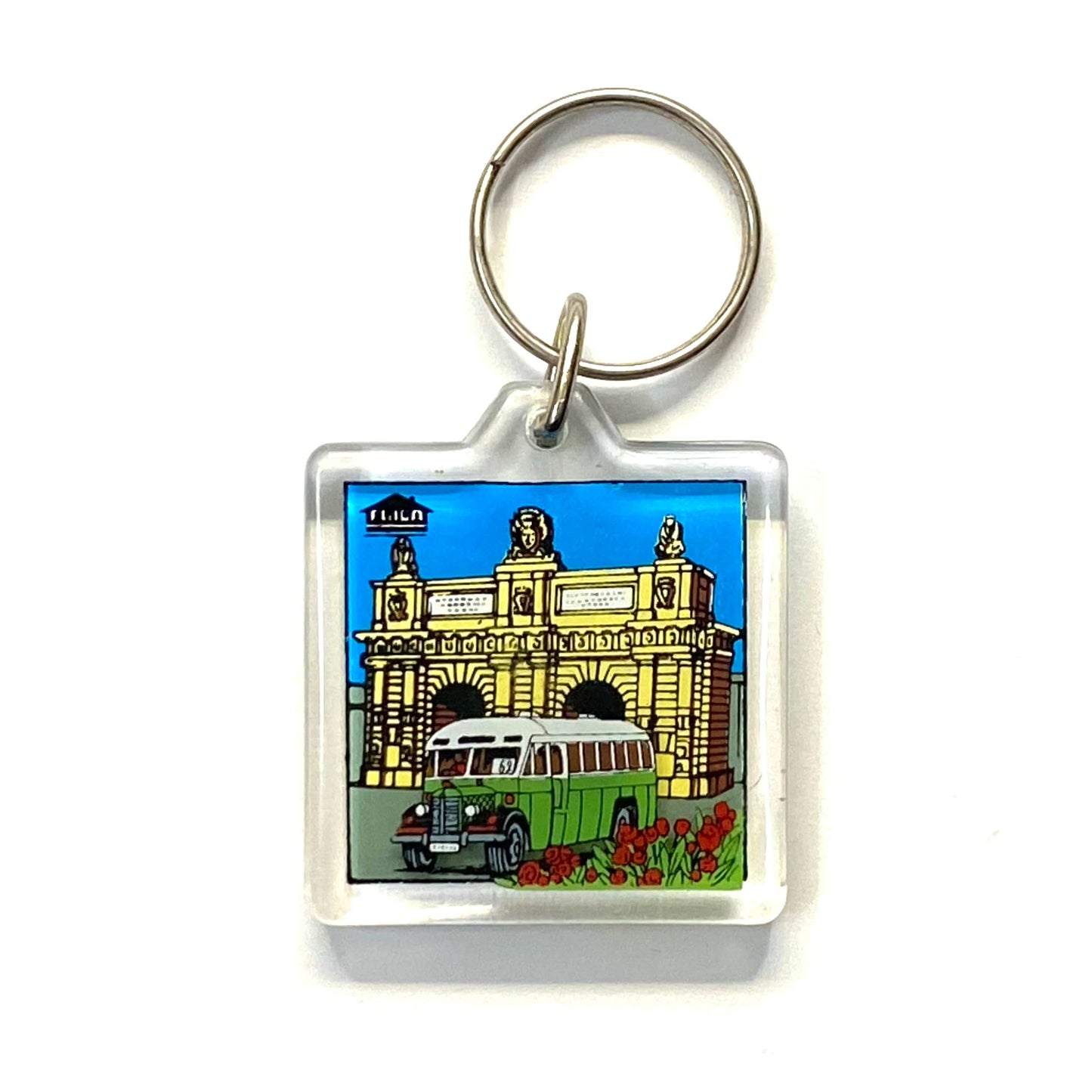 Vintage Malta Travel Souvenir Keychain Key Ring Square Clear Acrylic