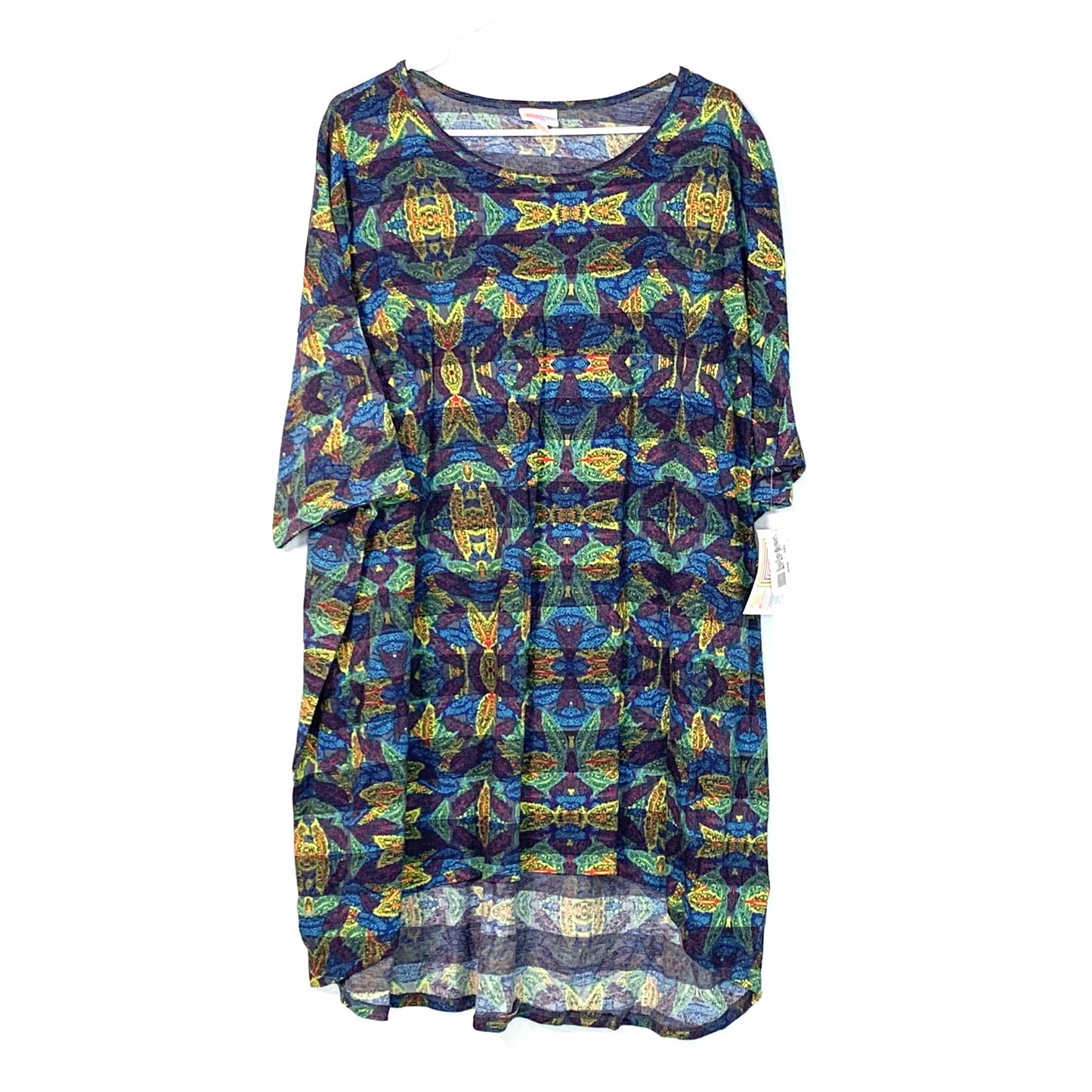 LulaRoe Womens Size 3XL Blue Green Irma Shirt Top Geometric Pattern