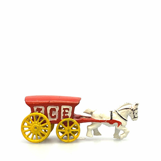 Champion Cast Iron Red Ice Wagon White Horse Drawn Cart Carriage Toy, Yellow Wheels